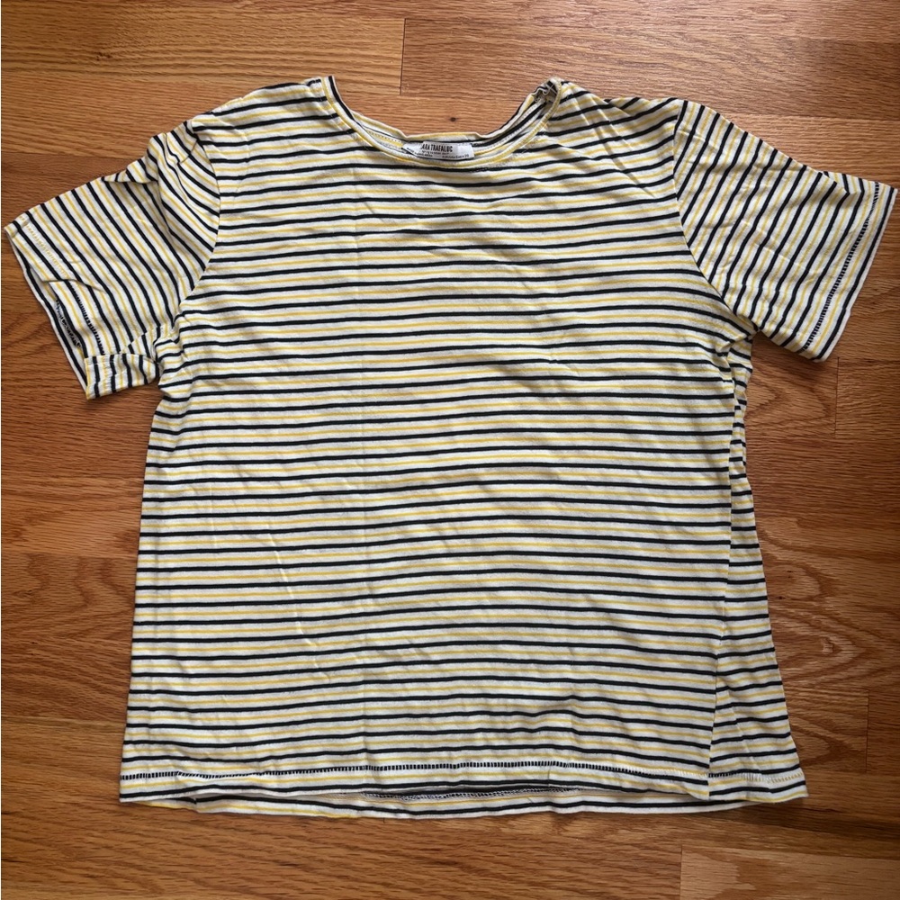Zara Yellow and Blue Striped Short Sleeve Tee